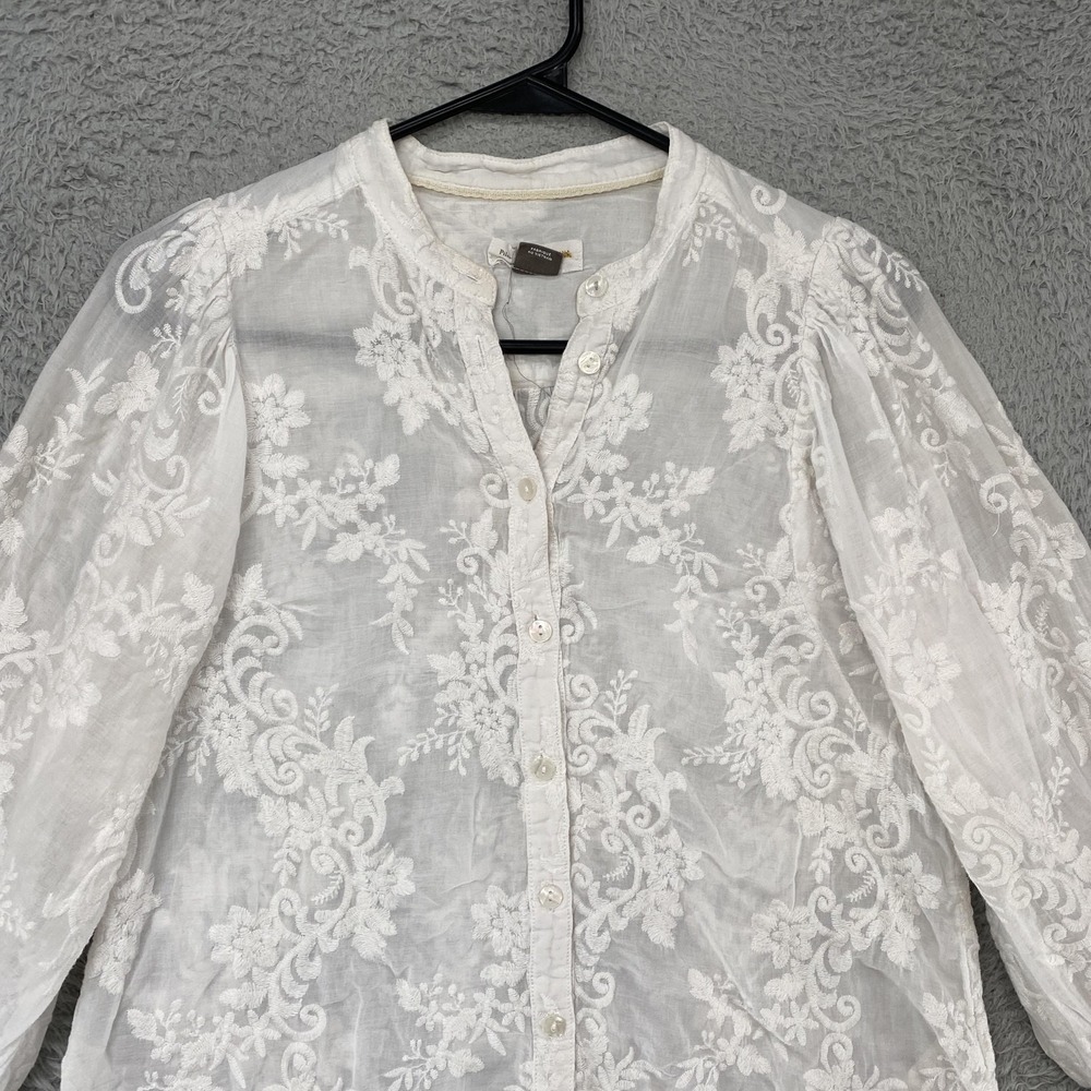 Pilcro Anthropologie Blouse Womens Small White Sheer Embroidered Boho Top - Picture 3 of 13